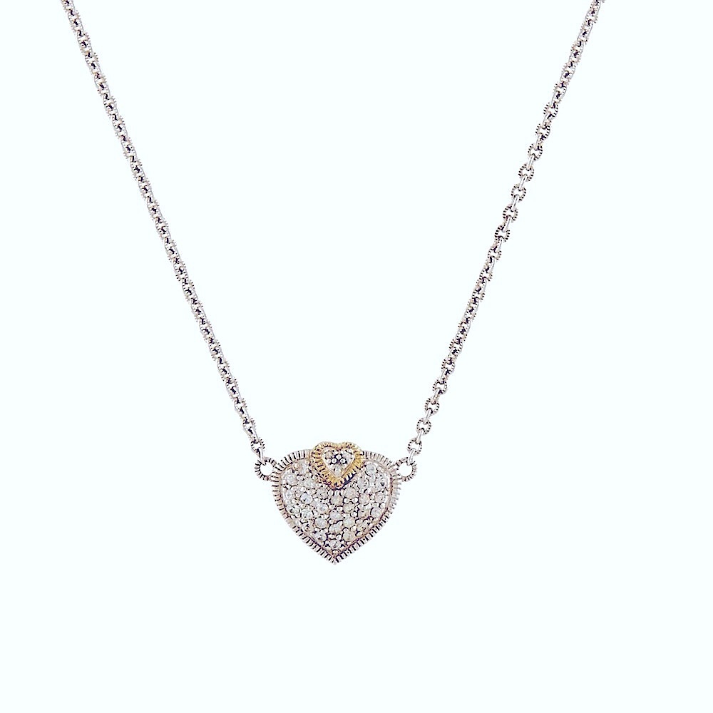 EUC Judith Ripka JR TWO White Sapphire Fontaine Heart Drop Pendant Necklace